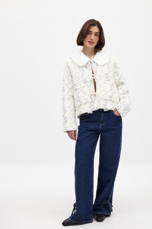 NA-KD Tie Detail Quilted Jacket - Quiltet Jakker - Blomstret - EU 40