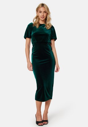 Bubbleroom Occasion Irse Velvet Midi dress Dark green Klær