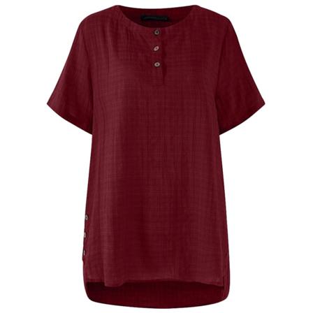 Rutig T-shirt Dam Sommarknappar Kortärmad Blus Lös Topp,