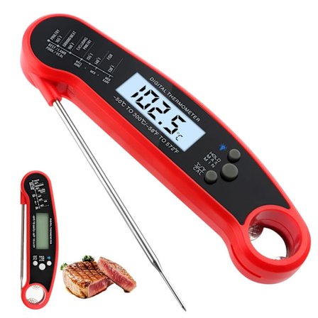 Kökstermometer, matlagningstermometer, digital mattermometer med LCD-bakgrundsbelysning & kalibrering för stekning, grillning