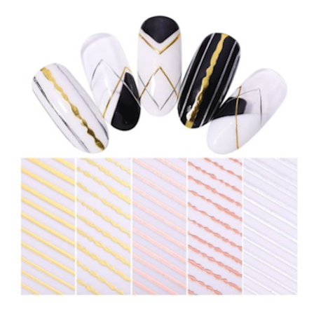 2 stk Nagelstickers striber negle dekorationer - Rosé sølv guld