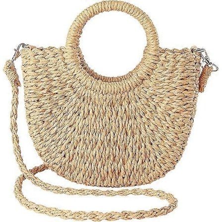 Strå Strandveske for Kvinner, Sommer Håndvevd Tote Veske med Dusk, Topphåndtak Strå Håndveske Clutch