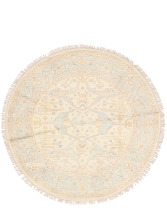 Anudada A Mano Oushak Alfombra Ø 154 De Lana Beige Pequeño