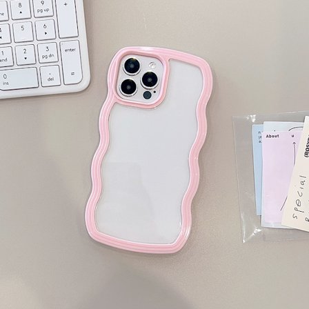 Pink telefoncover til iPhone 13 Pro Max, sødt krøllet bølgekant gennemsigtigt telefoncover til piger og kvinder,