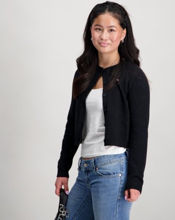 Tommy Hilfiger SEQUINS RIB CARDIGAN Noir Pulls Fille - Kids Brand Store