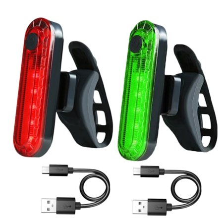 Syzplnwy 2 stk. USB genopladelige vandtætte LED cykellygtesæt med forlygte og baglygte, inkluderer 2 kabler (rød, grøn)