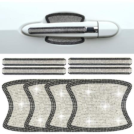 8 stk. Rhinestone-klistremerker for bildørhåndtak, universelle krystallglitter-dørhåndtakbeskyttere, bilklistremerker, ripebeskyttende, reflekterende,