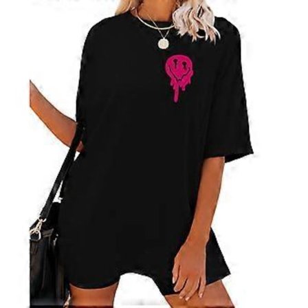 Dame Brevgrafisk Print Oversize T-shirt Rund Hals Nedsænkede Skuldre Langærmet Kortærmet T-shirt Toppe Bluse Toppe Sort M(M Sort)