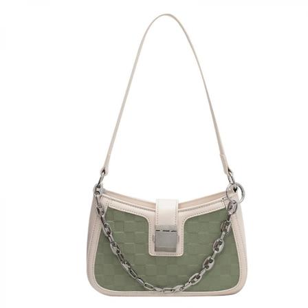 Mode Kvinna Rutig Liten och Lyxig Damhandväska Enskuldrig Messenger Bag PU Kedja Underarm Väska Casual Grön