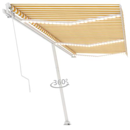 Vidaxl Markis Manuellt Infällbar Med Led 600x350 Cm Gul Och Vit Gul