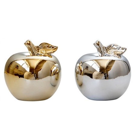 Guldpläterad äppelformad prydnad i keramik (guld + silver)