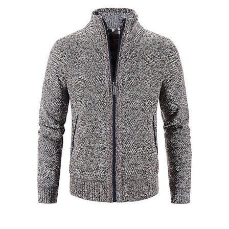Herre Vinter Varm Langærmet Ensfarvet Lynlås Strikket Cardigan Casual Jumper Topfrakker