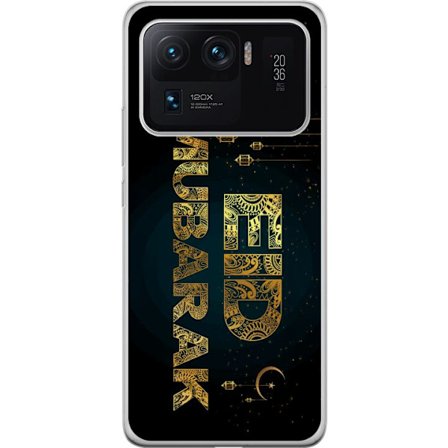 Kompatibelt Mobildeksel til Xiaomi Mi 11 Ultra Gyldent Ramadan-motiv med dekorativ typografi, lykter, halvmåne og stjerner på en mørk bakgrunn