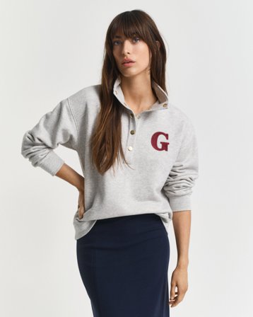 GANT Damen G-Badge Sweatshirt mit halblanger Knopfleiste (XS) Hellgrau
