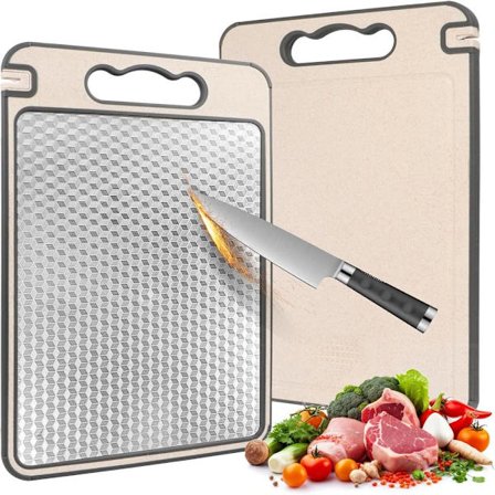 Skärbräda i rostfritt stål, dubbelsidig köksbräda, reptålig meshdesign, bräda med juicekanal