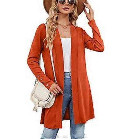 Dame Sommer Ensfarvet Kimonoer Løse Langærmede Strikkede Cardigan Bluser Toppe Casual Åben Front Cardigan Cover Up orange rød XL(XL orange rød)