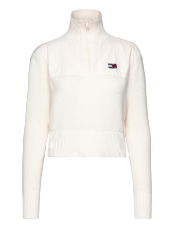 Tjw Half Zip Badge Rib Sweater White Tommy Jeans