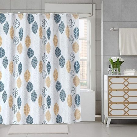 Planteblade Geometri Blomster Mønster Polyester Vandtæt Badeforhæng med 12 Kroge, 180x180cm