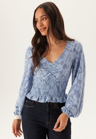 BUBBLEROOM - Structure Floral Smock Top - Light blue
