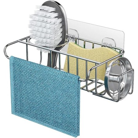 4 I 1 Svampeholder Vask Organiser Til Svamperengøring Køkken Skrubbe & Vaskprop Væg/hængende Køkkentilbehør, 18.5*11*6.7cm