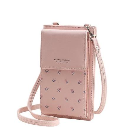 Naisten nahkainen crossbody-puhelinlaukku - Mini-matkapuhelinlaukku kolikkotaskulla, olkahihnalla ja korttipaikoilla (vaaleanpunainen)