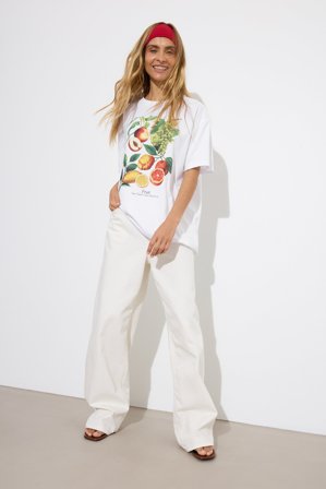 NA-KD - Oversized t-skjorte med trykk og rund hals - T-Shirts - Hvit - M (EU 38-40)