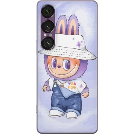Kompatibelt Mobilskal till Sony Xperia 1 VII Tecknad lila kaninfigur med hatt och hängselbyxor, stora ögon och lekfull barnillustration i mild paste