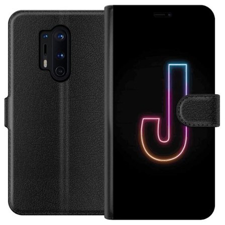 Kompatibel Tegnebogsetui til OnePlus OnePlus 8 Pro Minimalistisk neonbogstav J i farveskiftende lys mod sort baggrund