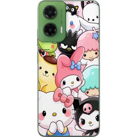 Kompatibelt Mobildeksel til Motorola Moto G35 Tett mønster av søte figurer med store øyne i ulike farger og uttrykk med LABUBU-tekst