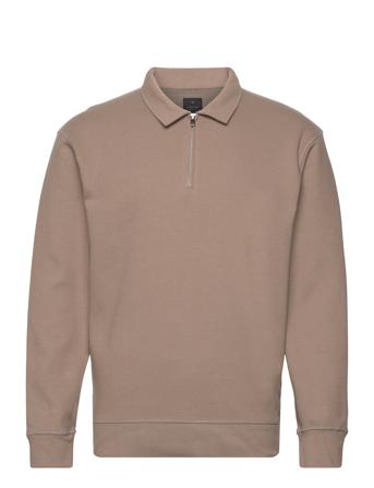 Jprblabrody Sweat Ls Zip Polo Polos Long-sleeved Beige Jack & J S*Betinget Tilbud