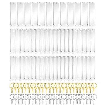 50 stk. Akryl nøglering emner med ringe klar til nøgleringe Rektangel akryl emner til DIY Crafting Vinyl projekter