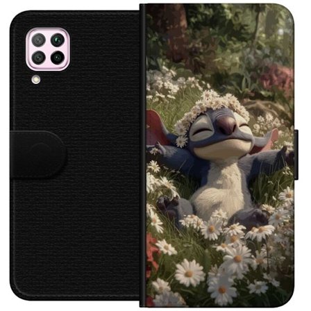 Kompatibel Tegnebogsetui til Huawei Huawei P40 lite Blå sød fantasi væsen hvilende i blomstereng med blomsterkrans afslappet forårs motiv og varm