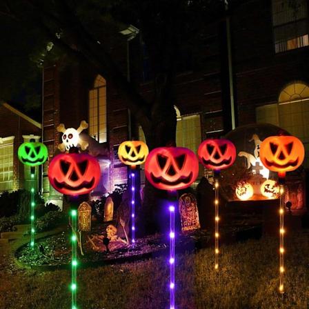 6 kpl Aurinkoenergialla Toimivia Kurpitsan Panosvaloja Halloween-Koristeluun Ulkona, V ri Vaihtavat Halloween-Valot, Valoavat Kurpitsakoristeet