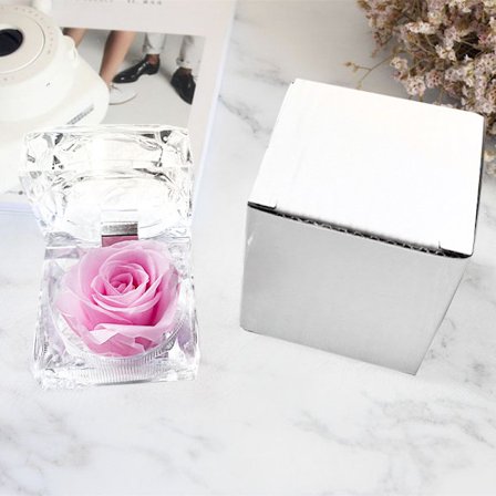 Äkta ros bevarad i en mini transparent ringask, smyckeskrin, evighetsgåva, evig ros, Alla hjärtans dag