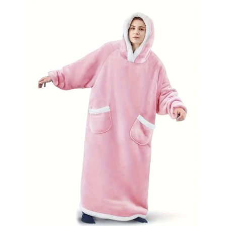 Plus Size Casual Loungewear Robe, Dam Plus Tjockad Sherpa Fleece Varm Extra Lång Oversized Bärbar Filt Med Fickor(längd:150cm)