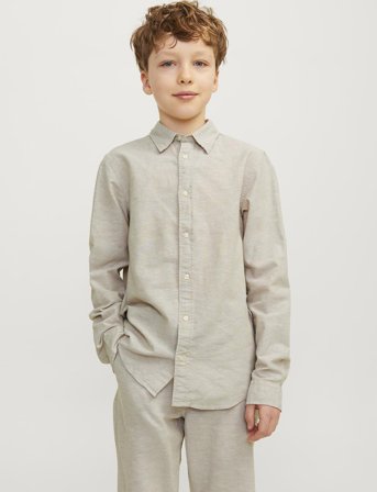 Jack & Jones Jjelinen Blend Shirt Ls Sn Jnr - Beige - 176