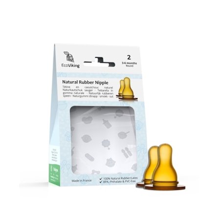 Dinapp 2-pak, Wide Neck Naturgummi, 3 måneder + - Eco Viking
