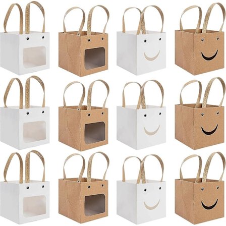 Kraftpapir Gaveesker, 12 Stykker Vintage Godteri Gaveesker med Vindu, for Bryllupsfest Bursdag Dekorative Gaver