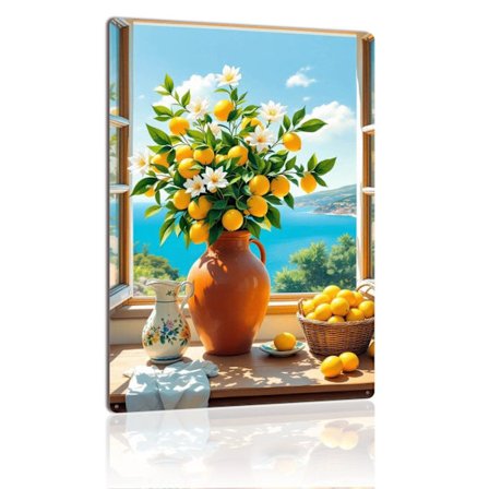 Citron metalskilt Kystvinduesudsigt Kunst Vintage blikskilt Plade til middelhavskøkken Hjemmegave