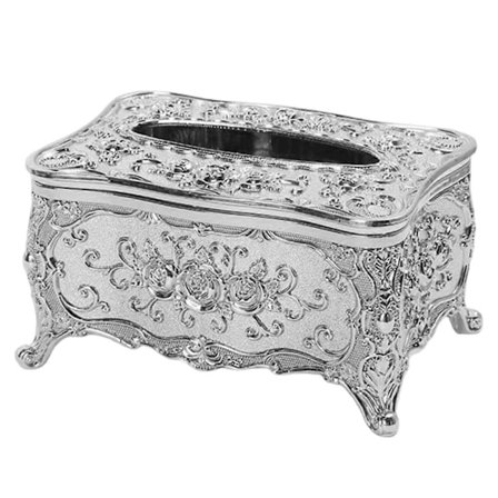 Elegant Tissue Box Covers Rektangulær Beholder for Benkeplate Nattbord Sølv