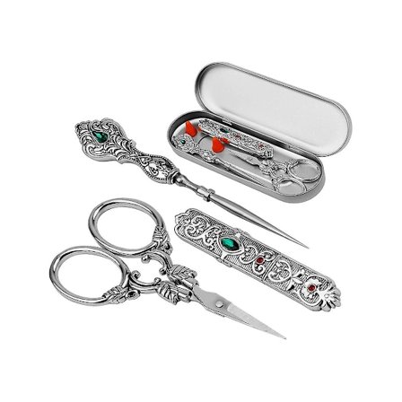 Syset med broderisaxar, + broderisaxar, sytumb, komplett syset för broderi