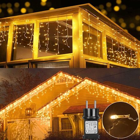 Rosnek Valopallot Ulkokäyttöön Joulun LED jääpuikot 5m 200LED Valoköynnökset IP44 Sateenkestävä 8 Tilaa Lämmin Valkoinen Juhlaan Parvekkeelle