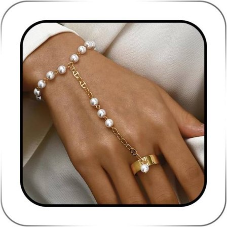 Ring Armbånd Håndkæde Perle Finger Ring Armbånd Guld Slave Hånd Sele Armbånd Mode Smykker Tilbehør til Kvinder