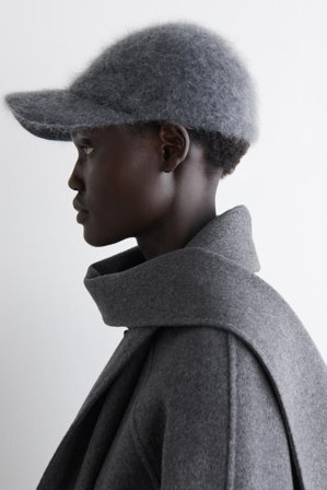 COS Women's Brushed-Cashmere Baseball Cap in Grey