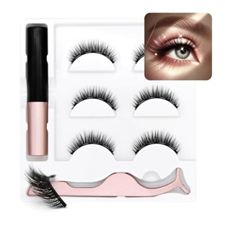 Magnetiske øjenvipper, falske øjenvipper uden lim med applikator, naturligt look, genanvendelige strimler, lette at påføre, til begyndere og følsomme 