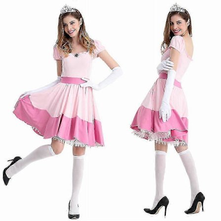 Super Mario Bros 90-tal Princess Peach Klassisk Kostym Outfit Vuxen Dam Spel Party Cosplay Maskerad