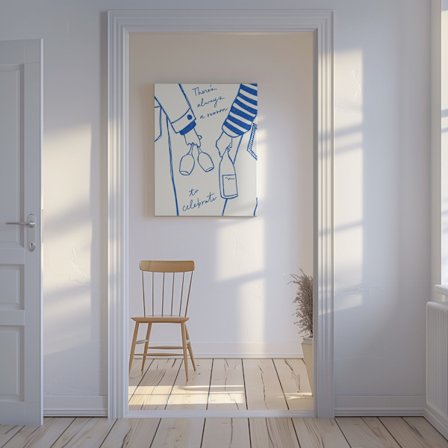 Two persons holding a wine bottle and wine glasses with the text "There's always a reason to celebrate" Canvastavla 50x70 cm