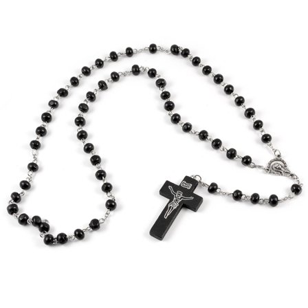 Black Wooden Cross Rosary Necklace for Men - Rosaries