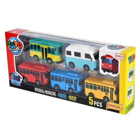 Pieni bussi Tayo -lelu, Pieni bussi Tayo -autolelusarja, dra tillbaka Mini-autot ystävälle Mini 5 suurta bussia