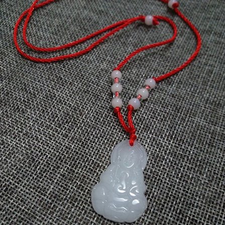 Jade Hängande Halsband Handvävt Lotus Guanyin Buddha Berlock L